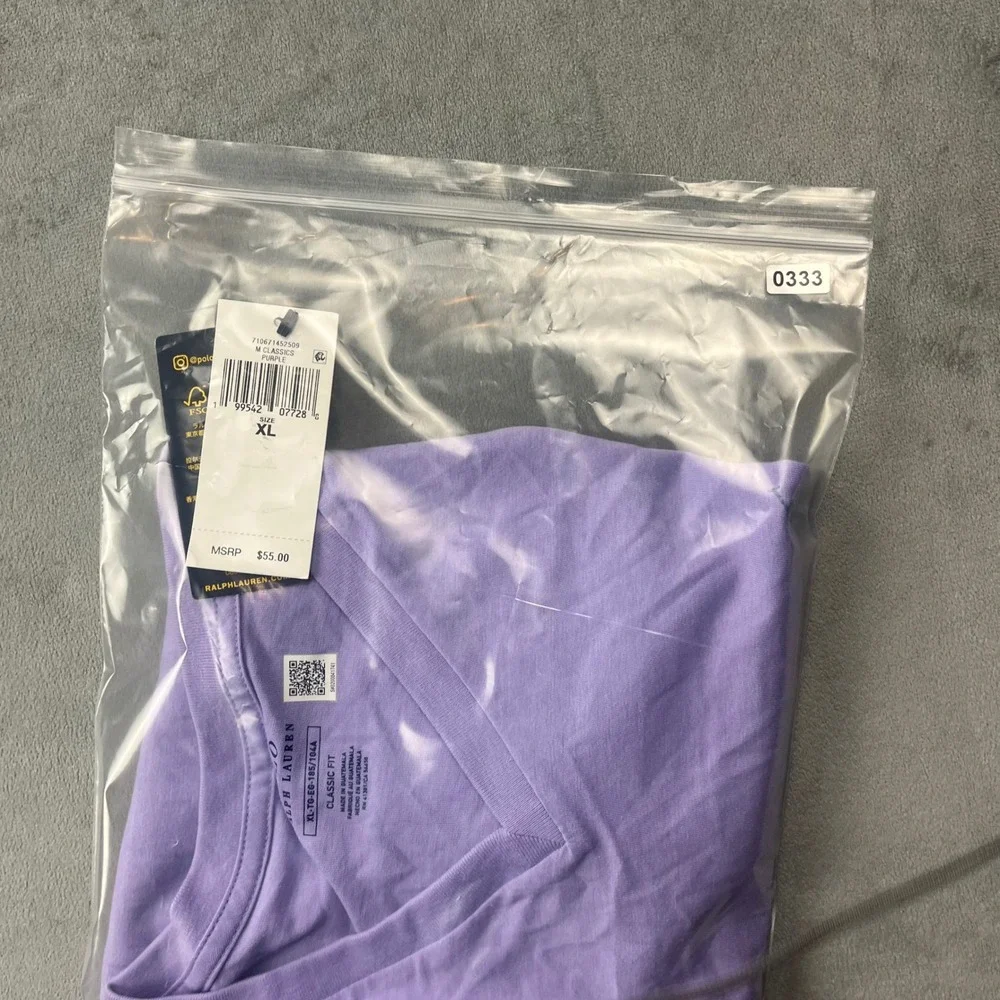 Polo Ralph Lauren V-Neck T-Shirt XL Purple Cotton Classic Fit NWT Flaw MSRP $55